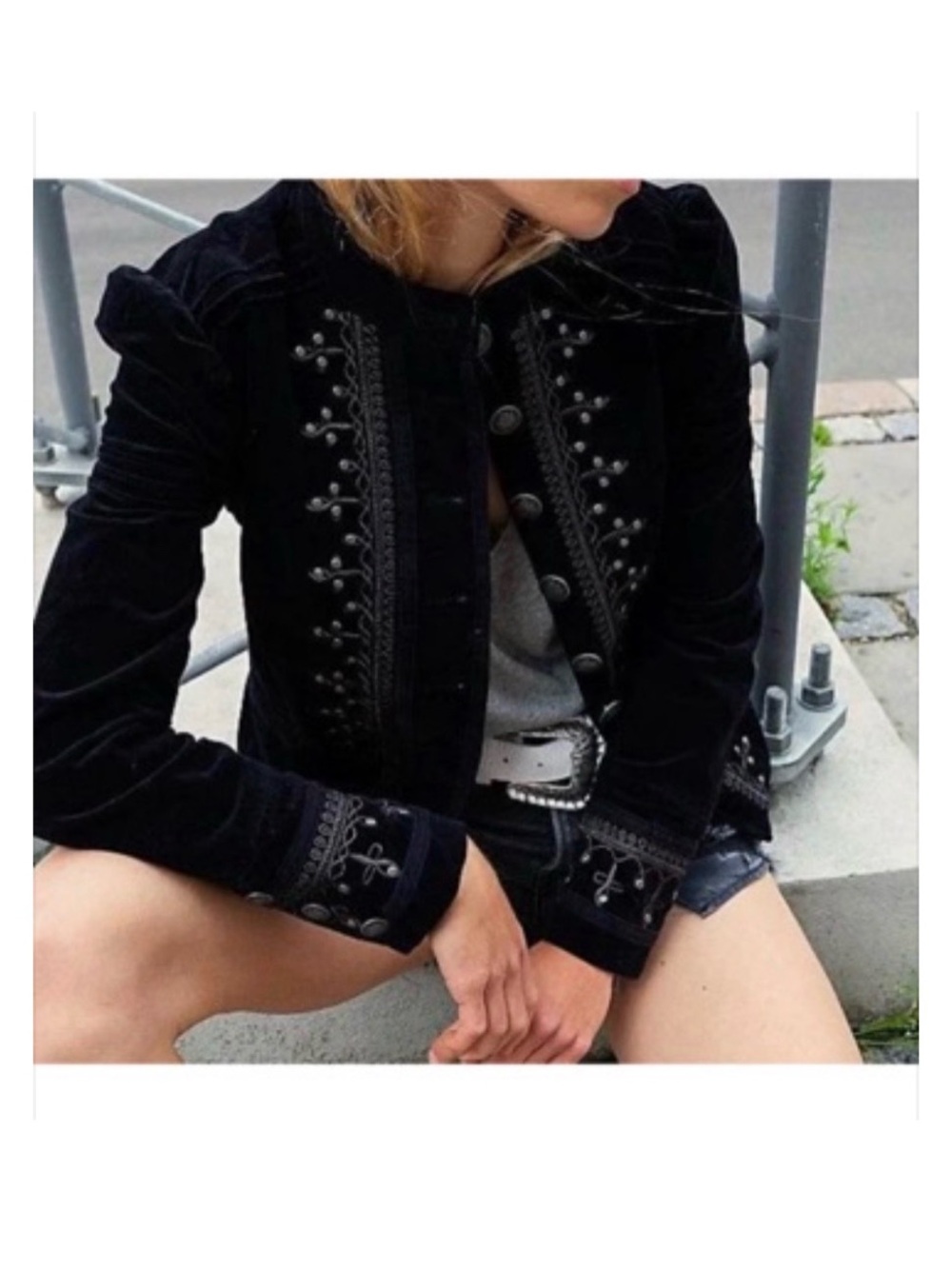🦋 Free People Maven Embroidered Stretch-Velvet Jacket In Black - Picture 4 of 15